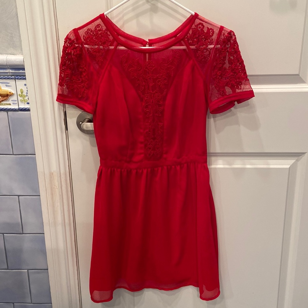 WORN ONCE URBAN OUTFITTERS Kimchi Blue Red Embroidered Dress
